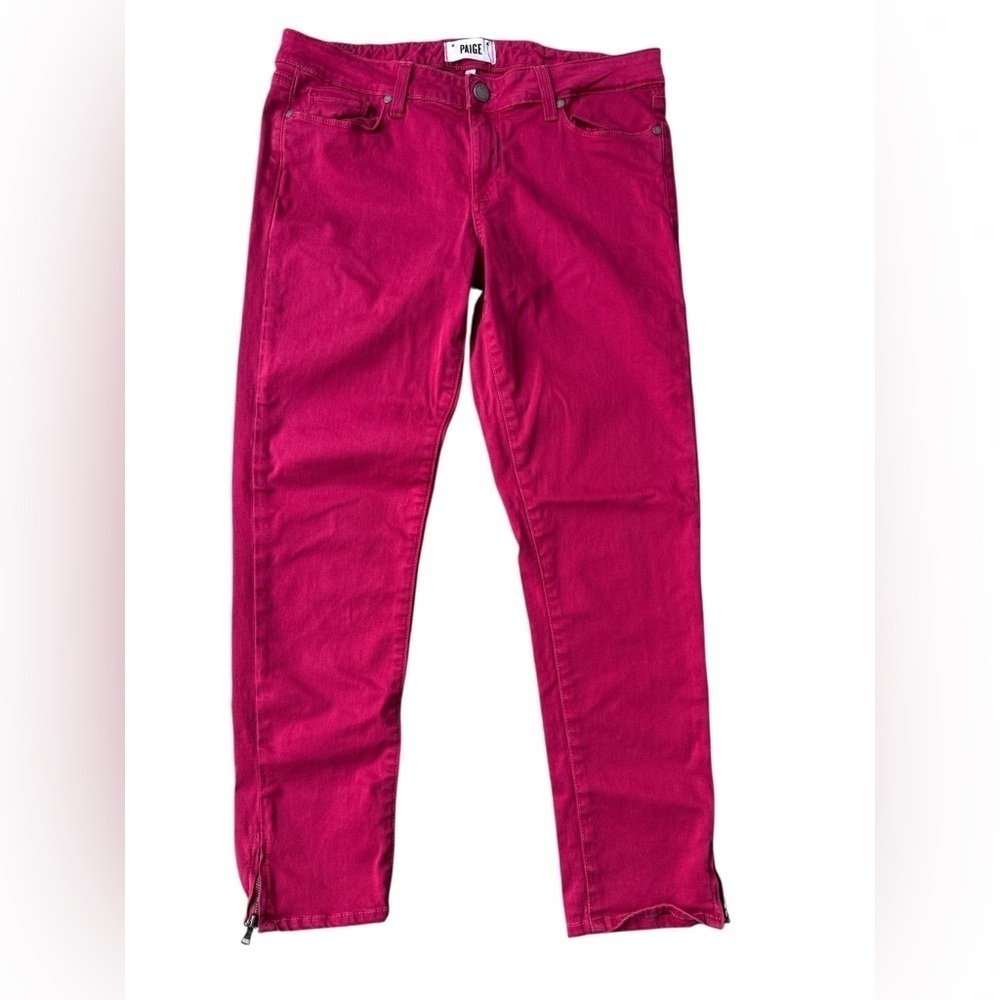 Paige Skinny Straight Leg Kylie Crop Ankle Zip Jeans In Red  Size 30